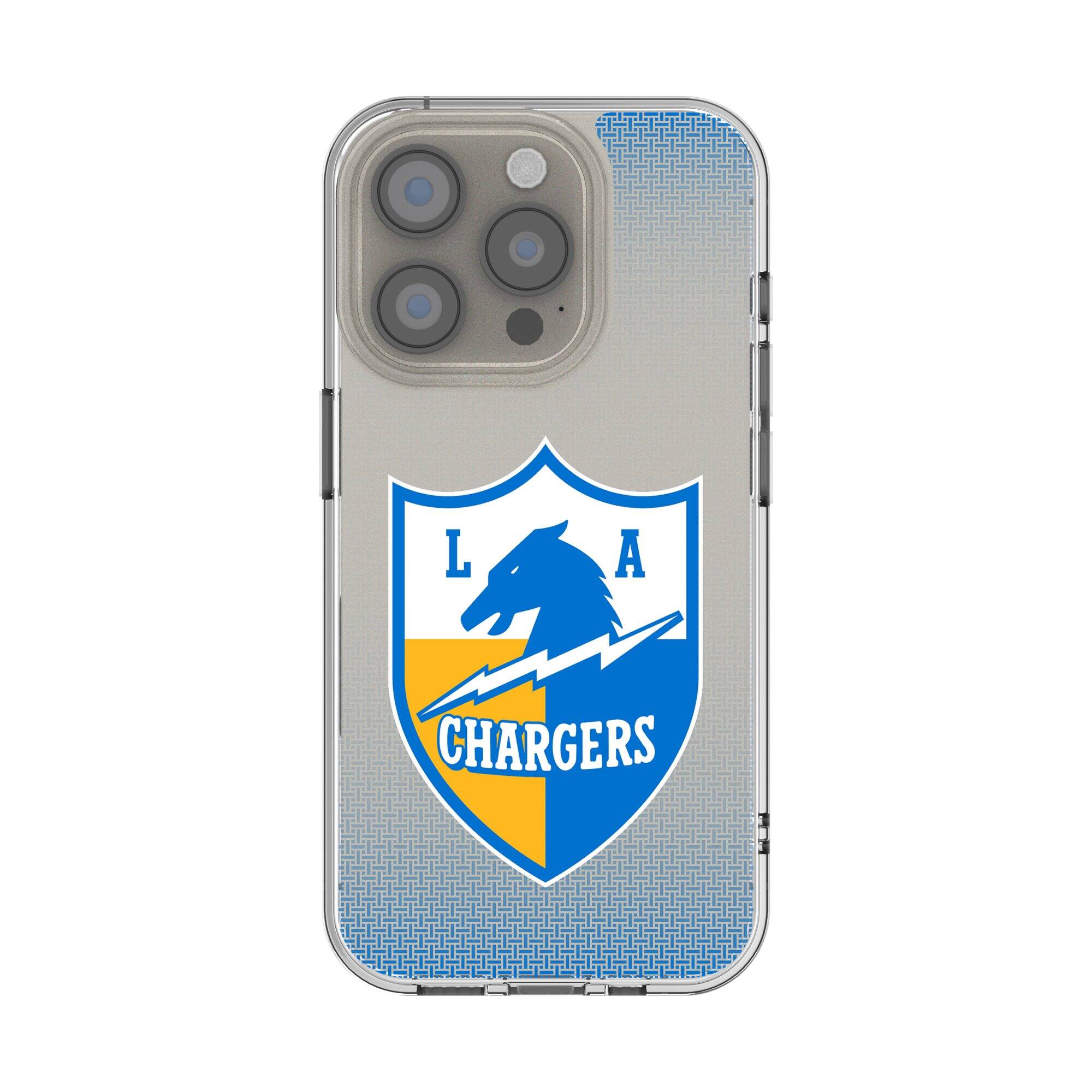 Front. Keyscaper - Los Angeles Chargers Linen Logo iPhone Clear Case - 14 Pro - Multicolor.