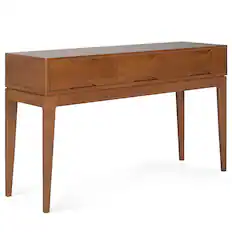 Front. Simpli Home - Simpli Home Harper 54 inch Wide Solid Wood Console Sofa Table in Teak Brown - Teak Brown.