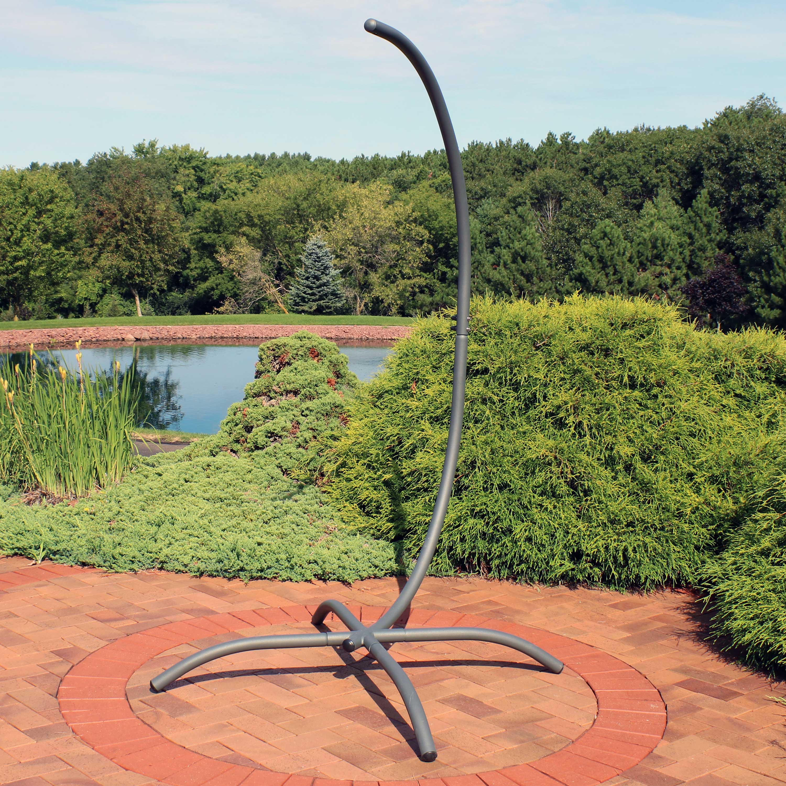 Alt View 3. Sunnydaze - X-Base Powder-Coated Steel Egg Chair Stand - 78 in - Grey.