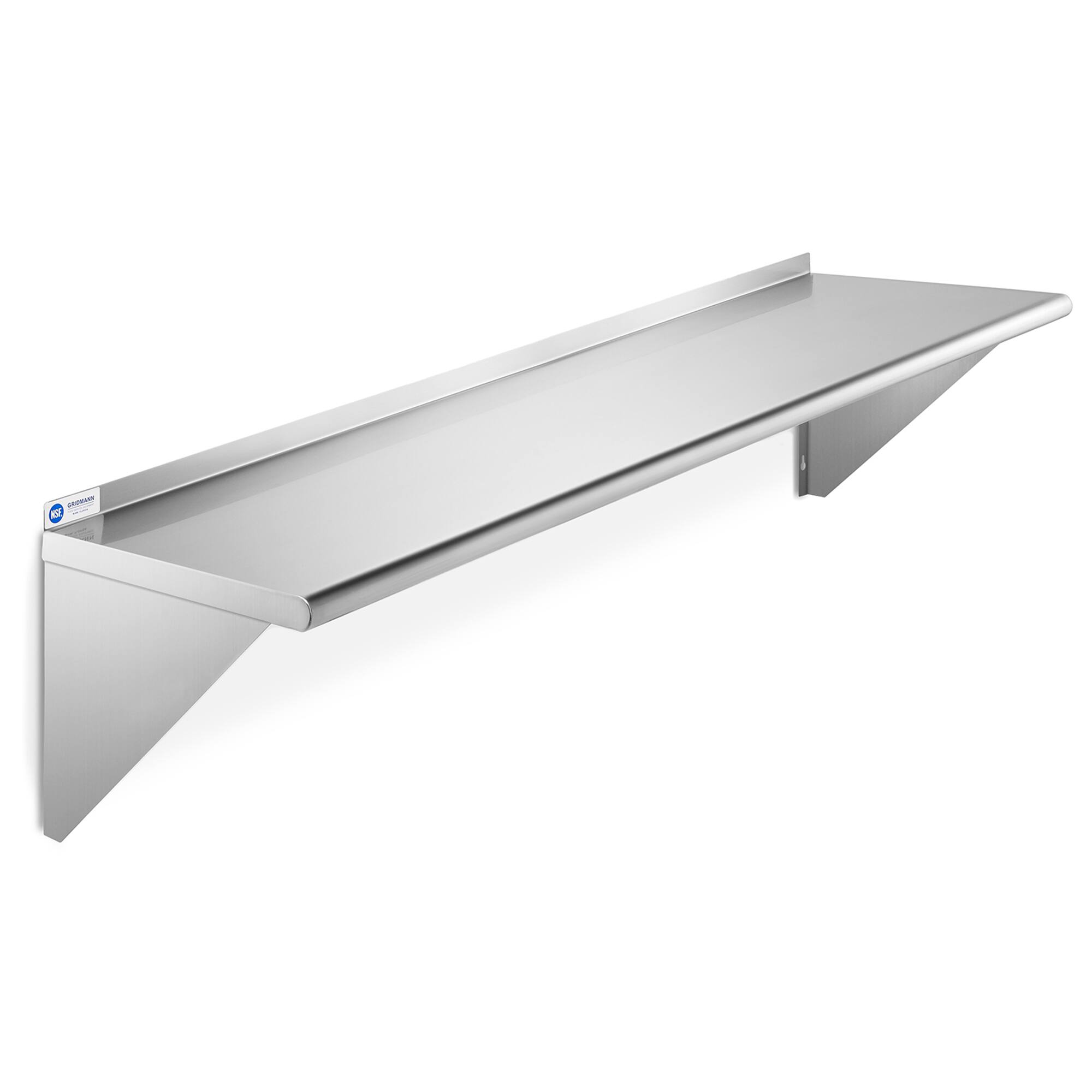 Front. GRIDMANN - 60 x 12-in NSF Stainless Steel Wall-Mount Shelf - Silver.