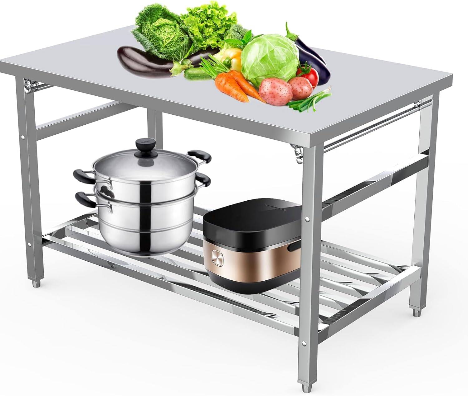 Front. Acekool - 48" x 24" Stainless Steel Commercial Folding Work Table with Adjustable Undershelf,Heavy Duty & Space-Saving,No wheels - Silver.