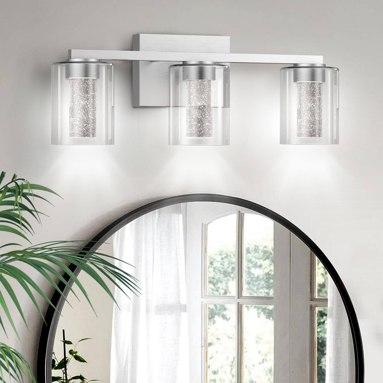 Dazzling Pops - Led Modern Bathroom Light Fixtures Over Mirror Brushed Nickel Vanity Lights With Color Modes Dimmable Cryst - 3 Lights