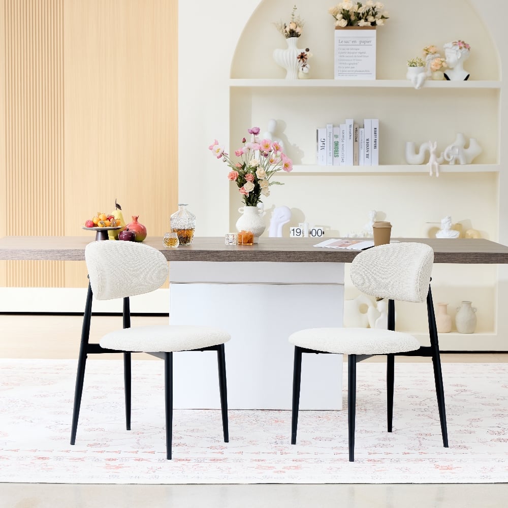 Loheer - Fabric Dining Chairs Set of 2 Modern Kitchen Chairs Upholstered Side Chairs with Black Metal Legs - Beige