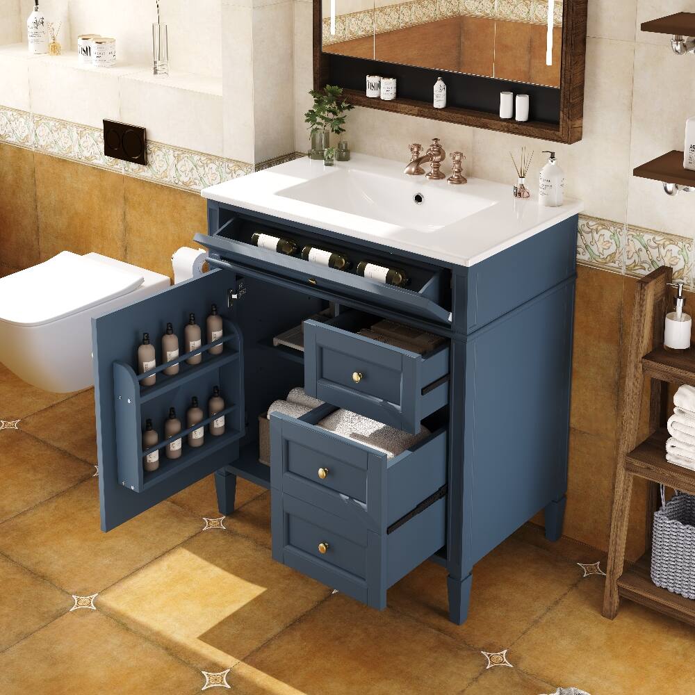 Back. Loheer - Loheer 30 Inch Bathroom Vanity with Sink Blue Modern Single Sink Bathroom Vanity - Blue.