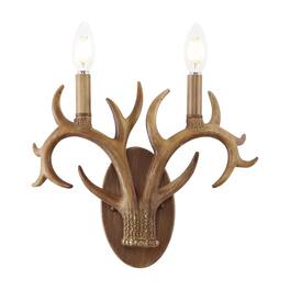 Jonathan Y - Cody 13.25" 2-Light Southwestern Bohemian Resin/Iron Faux Antler LED Vanity Light - Brown Wood Finish