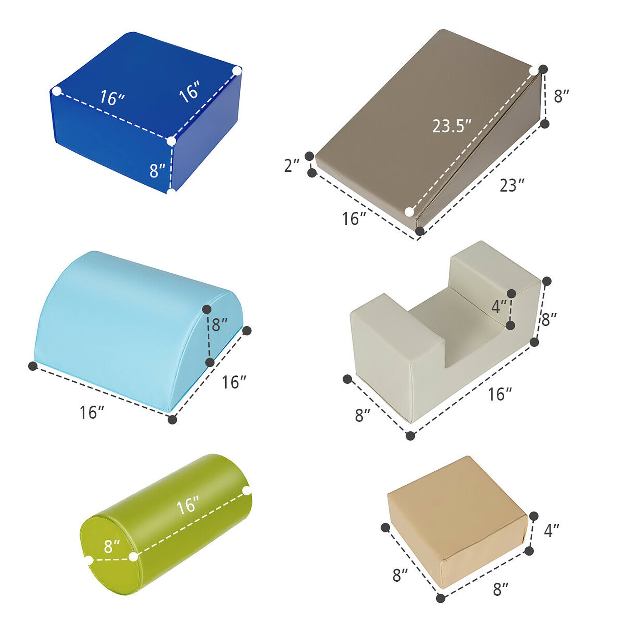 16" x 16" x 8"  
23.5" x 16" x 8"  
16" x 18" x 8"  
16" x 8" x 4"  
16" x 8" x 8"
