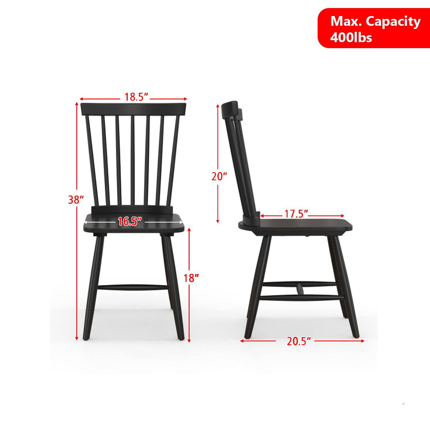 Max. Capacity 400lbs  
18.5"  
20"  
38"  
16.5"  
17.5"  
18"  
20.5"