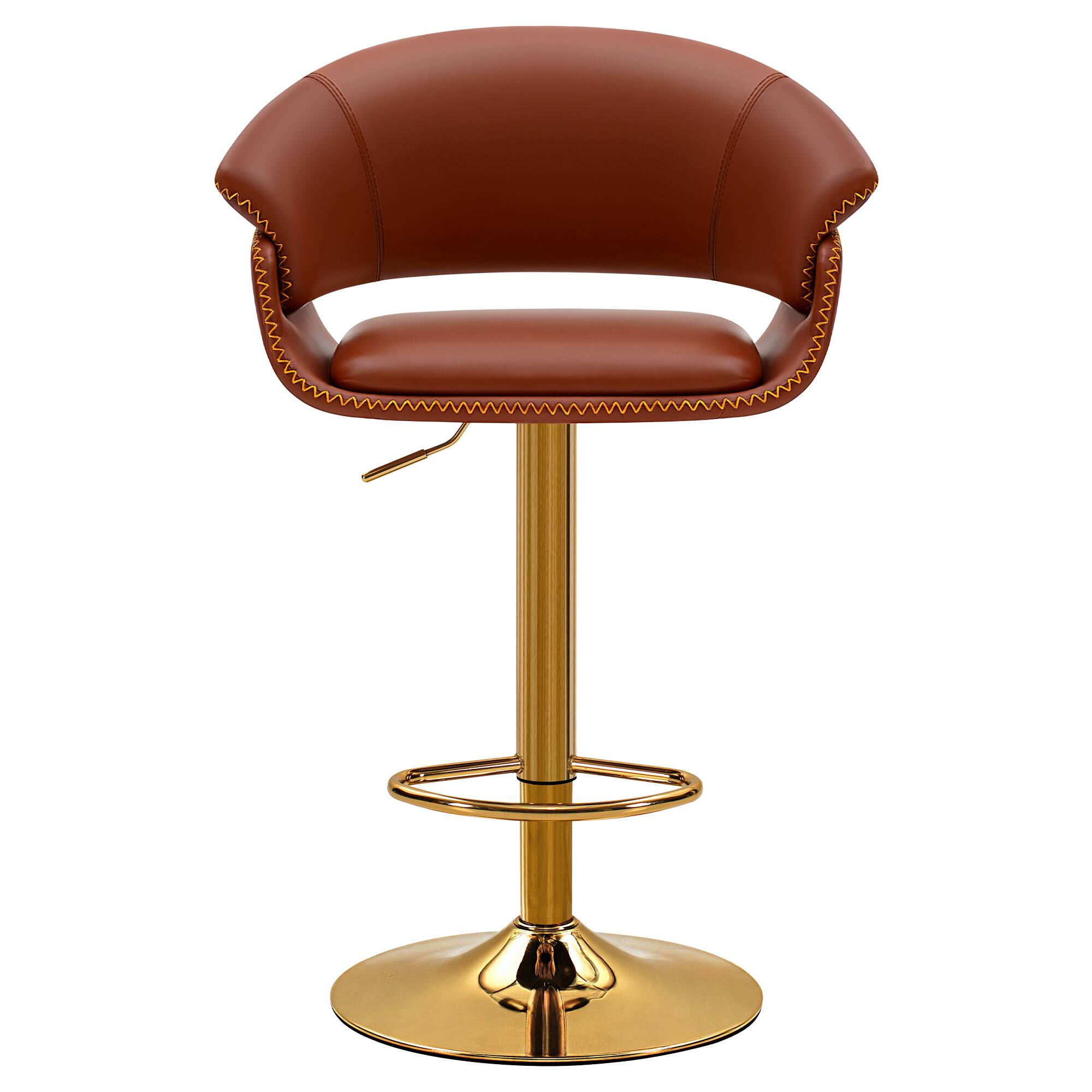 Angle. Brick Attic - 24"-32"Adjustable Height Upholstered Low Back Bar ,360° Swivel PU Counter Stool  with  Footrest，1-piece set - WineRed.