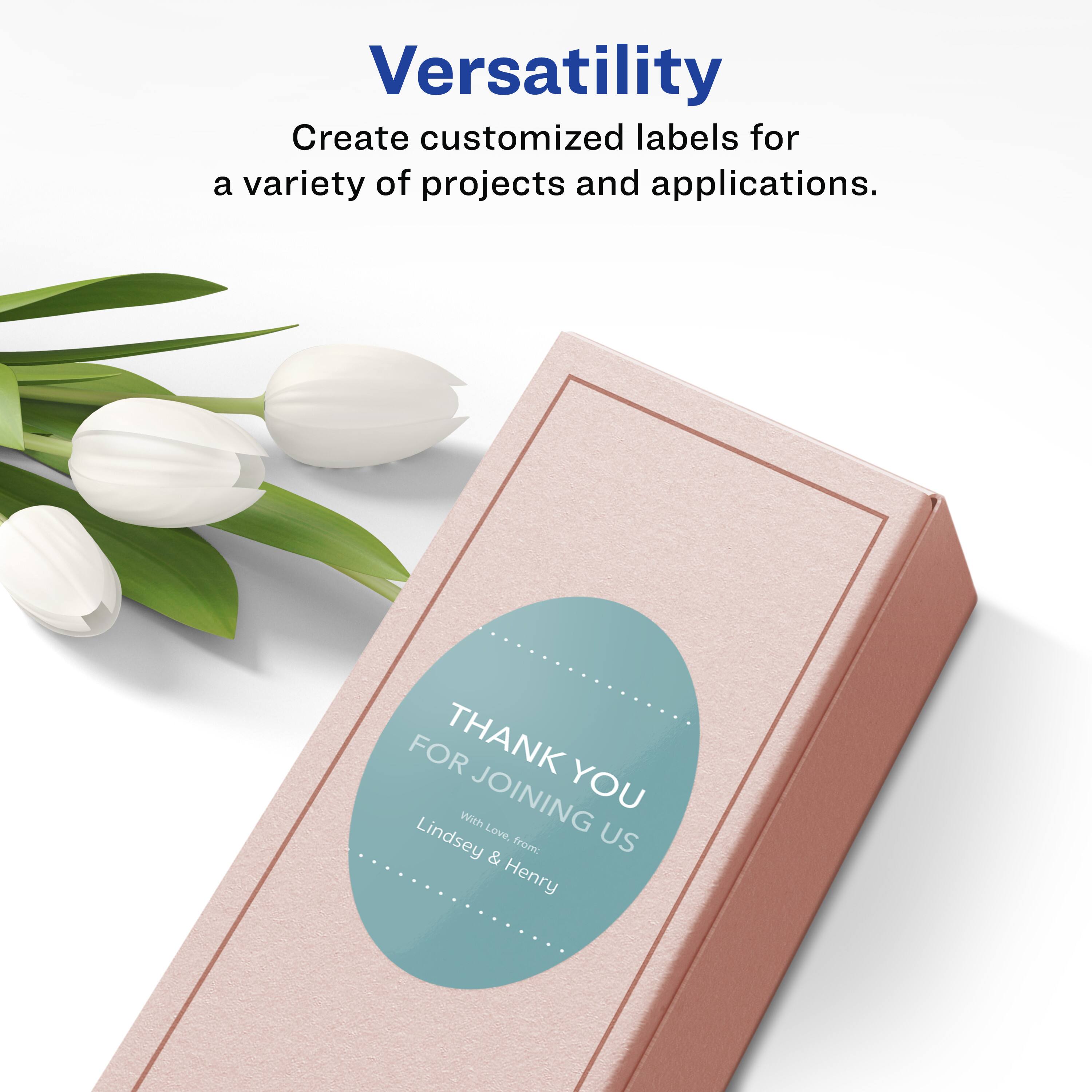Versatility  
Create customized labels for a variety of projects and applications.  
FOR THANKING YOU with Lindsey & Henry