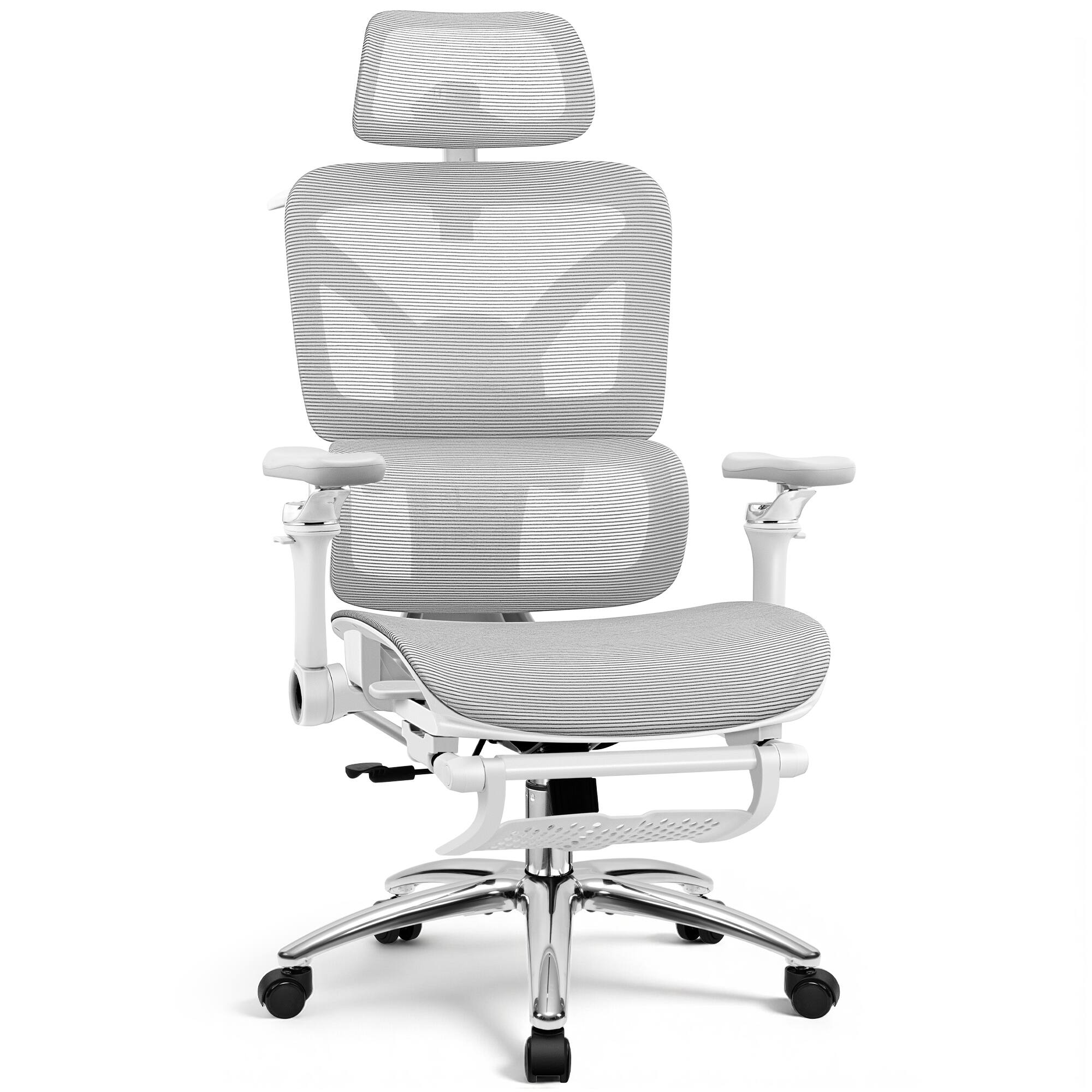 Angle. Brick Attic - Breathable Ergonomic Office Chair with Adjustable Headrest & Lumbar Support, High-Back Mesh Desk Chair with 3D Armrests - Grey.