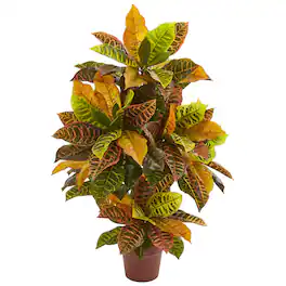 BreeBe - 39" Croton Artificial Plant (Real Touch) - Green