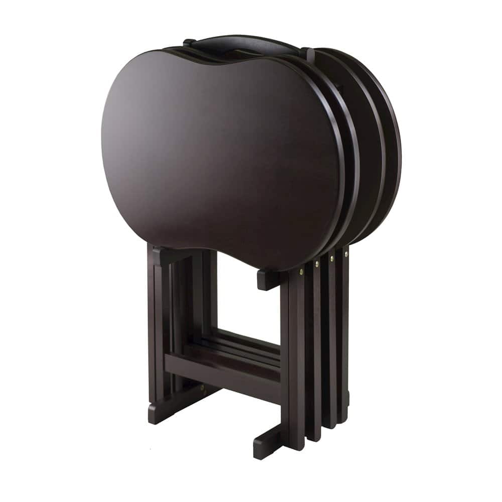 FurniFact - Dark Solid Wood TV Tray Set – Folding Snack Tables with Stand - Espresso