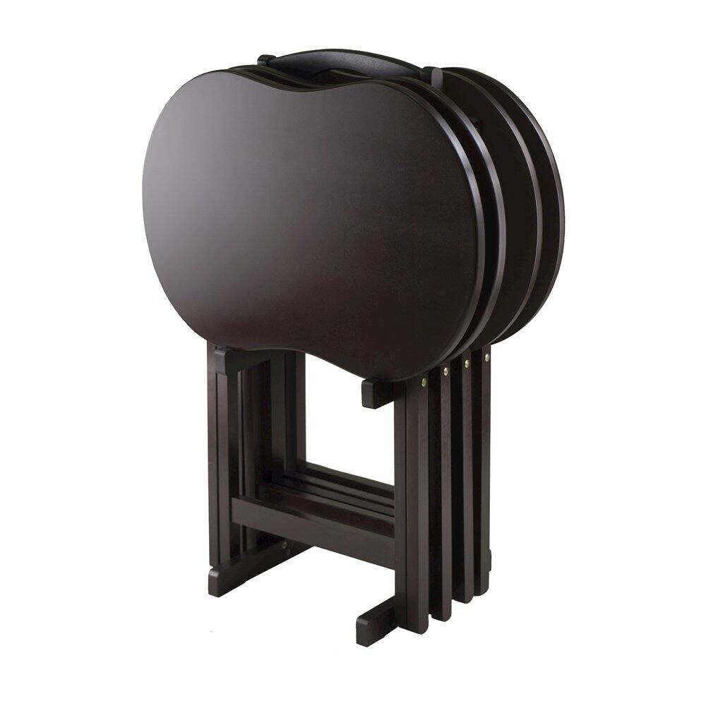 Angle. FurniFact - Dark Espresso Solid Wood TV Tray Set – Folding Snack Tables with Stand - Espresso.