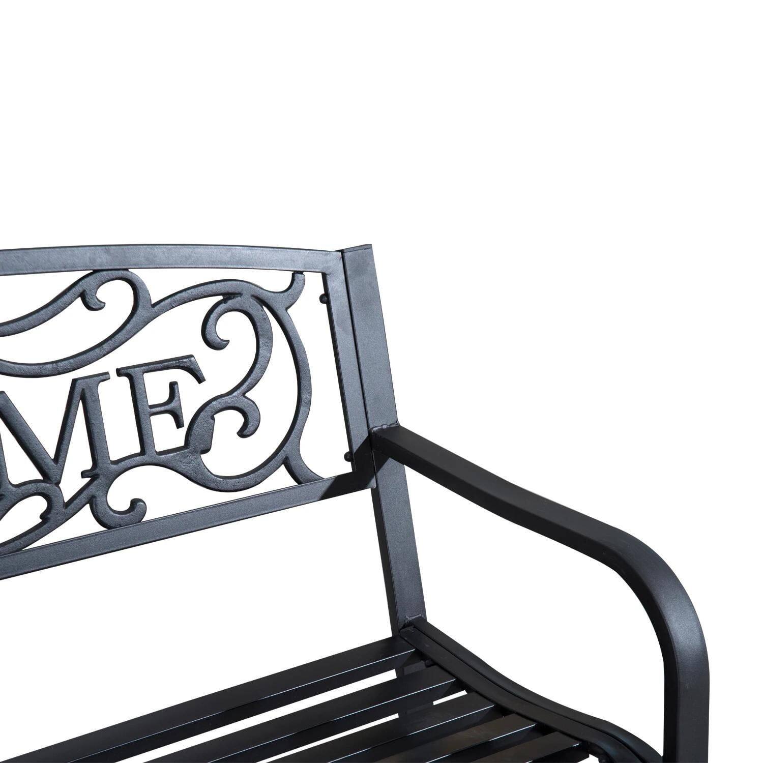 Left. Resenkos - Resenkos 50" Outdoor Bench, Cast Iron Decorative Bench, 2-Person Loveseat, Patio Bench for Backyard, Porch, Black - Black.
