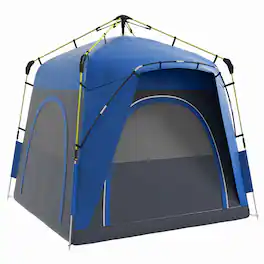 Outsunny - Person Pop Up Camping Tent Quick Setup Automatic Hydraulic Family Travel Tent w/ Windows Doors Carry Bag - Blue