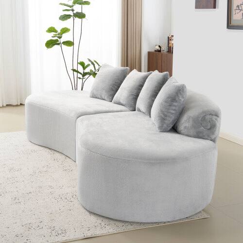 Left. Anysun - Modern Curved Flannelette Sofa, Multi-Seat Creative Design for Living Room with Pillow Set - Gray.