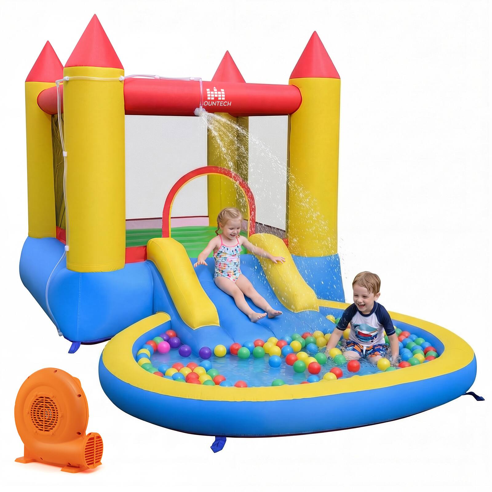 Front. Costway - Costway Inflatable Bounce House, Kids Water Park Wet Dry with Splash Pool 380W Blower - Multicolor.