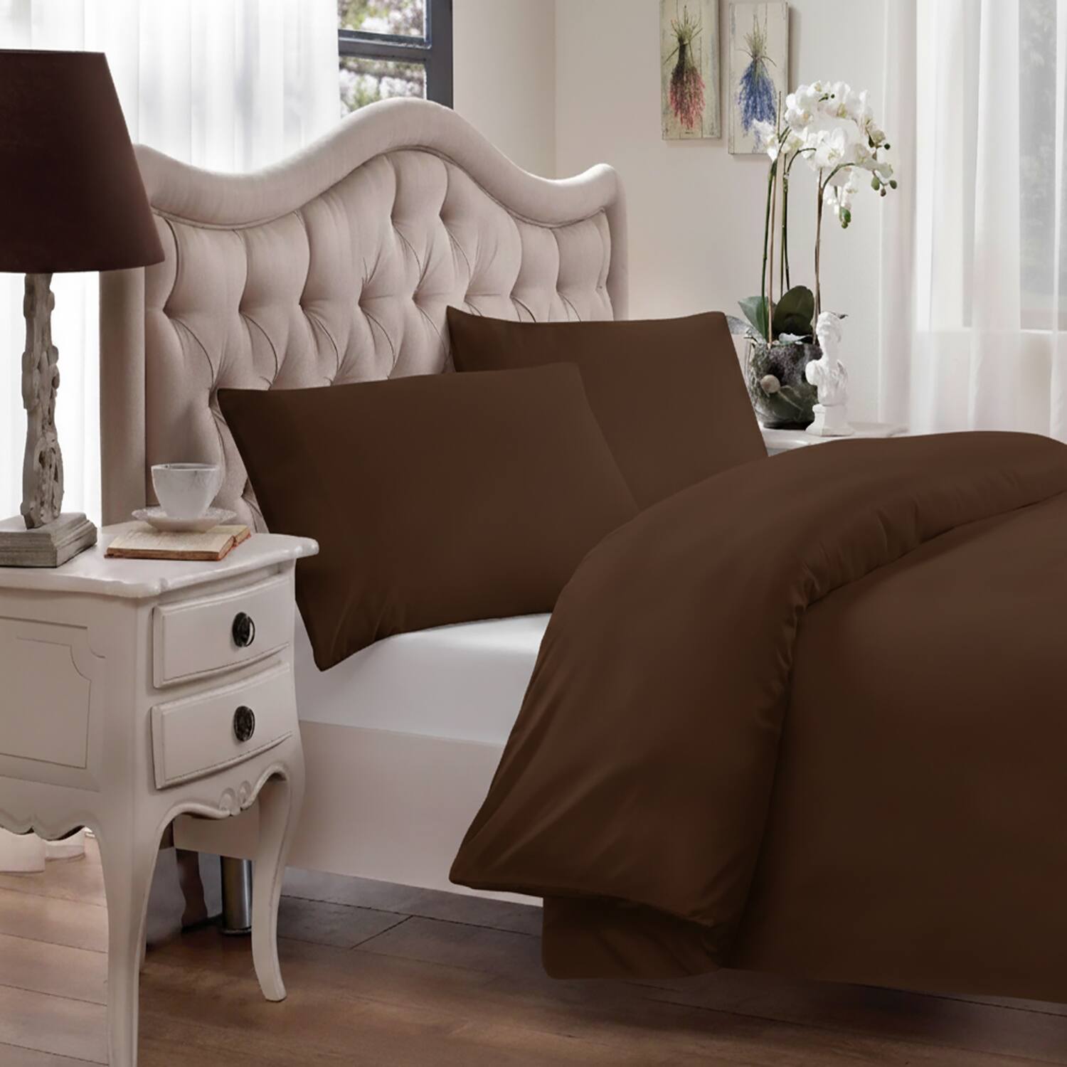 Alt View 1. Home Collection - Brielle Home 100% Premium 250TC Modal Sateen Duvet Cover Set 108" x 98" and Two 20" x 26" Shams Set Full/Queen Chocolate - Chocolate.