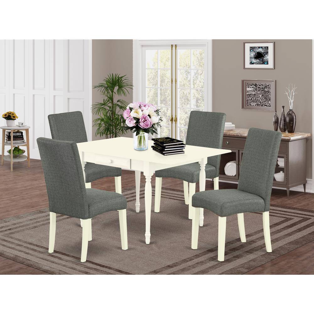 Angle. East West Furniture - Dining Room Set Linen White - Brown.