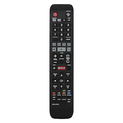 RECEIVER
TV
FUNCTION
TV SOURCE
SLEEP
ECHO
1
2
3
4
5
6
7
8
9
0
TITLE MENU
POPUP
DISC MENU
MUTE
VOL
SW LEVEL
MCV+
TUNING
MCV-
HOME
REPEAT
NETFLIX
TOOLS
INFO
RETURN
EXIT
COPPER
MOET
A
B
C
D
SMART
SEARCH
20-3D SOUND
HUB
vTuner
AUDIO
SUBTITLE
SOUND EFFECT
AH59-02406A