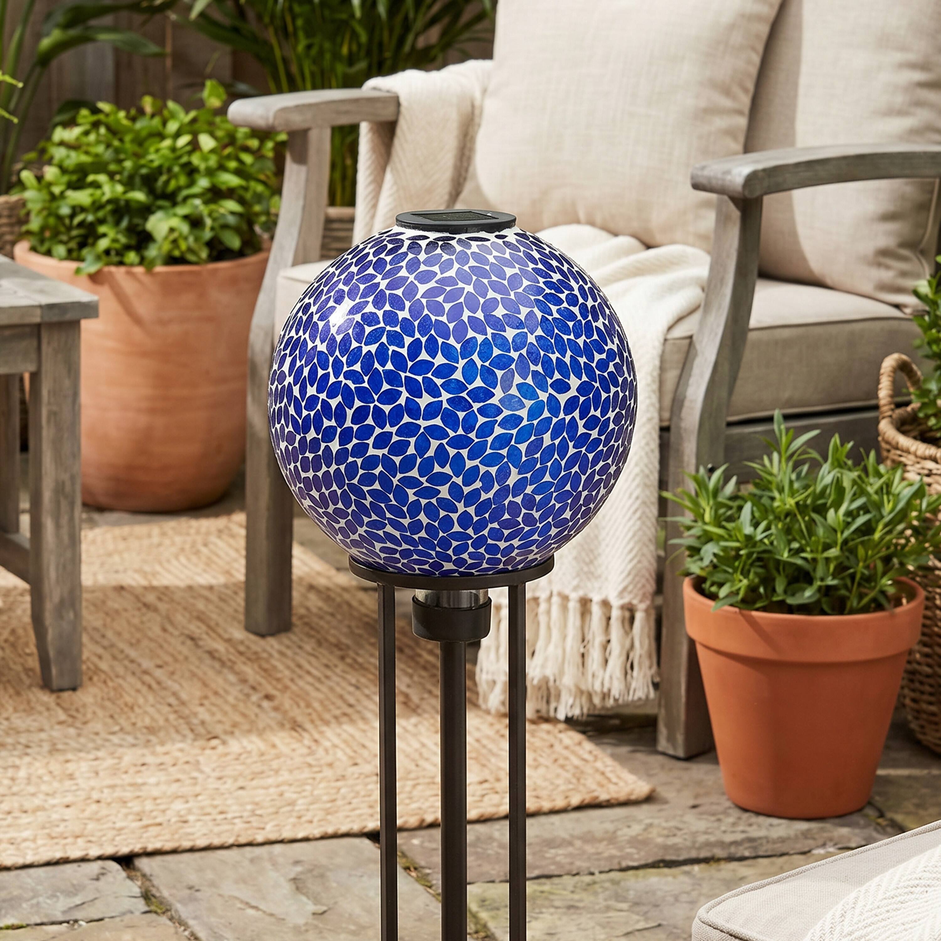 Alt View 7. Sunnydaze - Mosaic Gazing Ball with Solar Light - 10 in - 2pk - Lavender Mosaic.