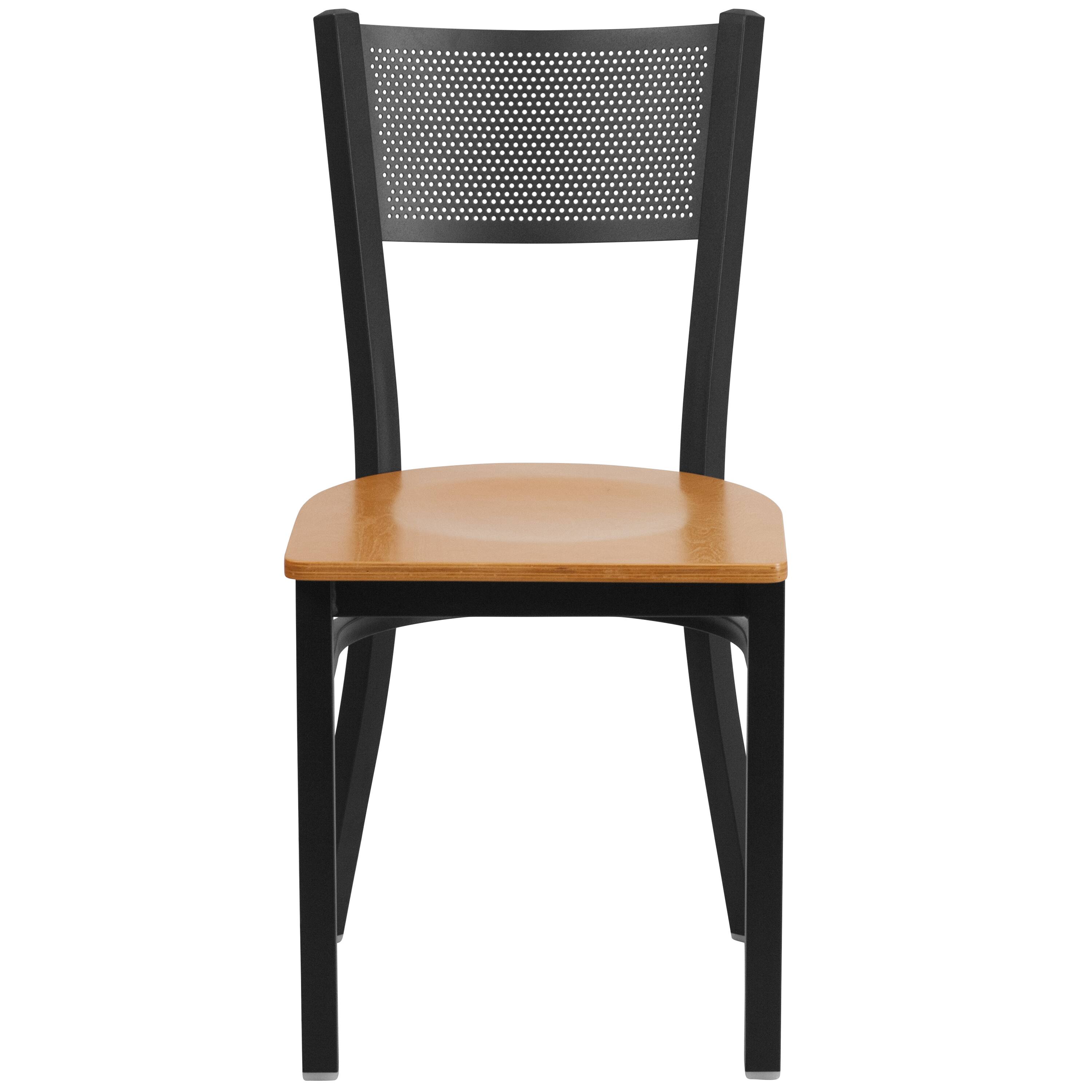 Alt View 5. Emma + Oliver - Grid Back Metal Restaurant Dining Chair - Natural Wood Seat/Black Metal Frame.