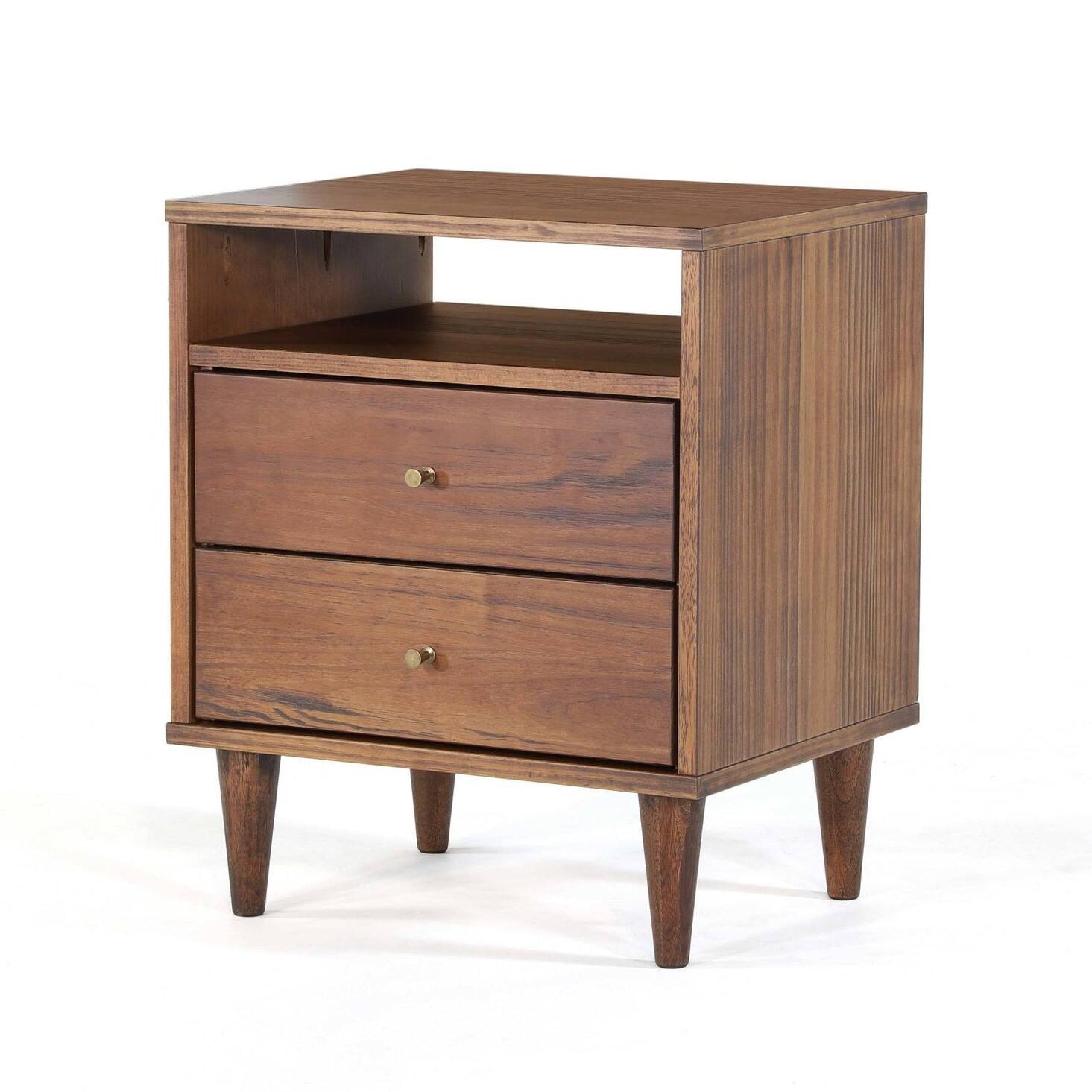Front. Hivvago - Hivvago Farmhouse Mid Century 2 Drawer Nightstand - Brown.