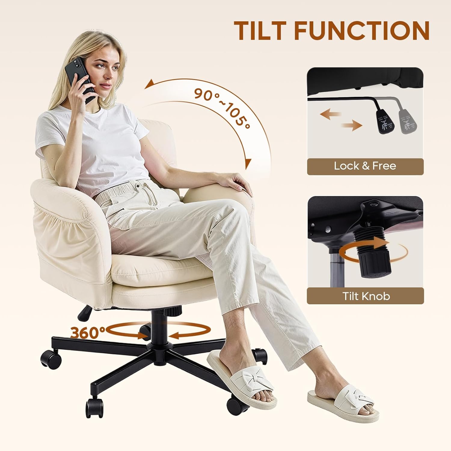 TILT FUNCTION

90° ~ 105°

360°

Lock & Free

Tilt Knob