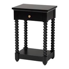bali & pari - Baxton Studio Terentia Nightstand with Bobbin Legs - 1-Drawer Bedroom Side Table with Storage Shelf - Black