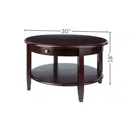 FurniFact - Round Coffee Table with Drawer & Shelf - Walnut