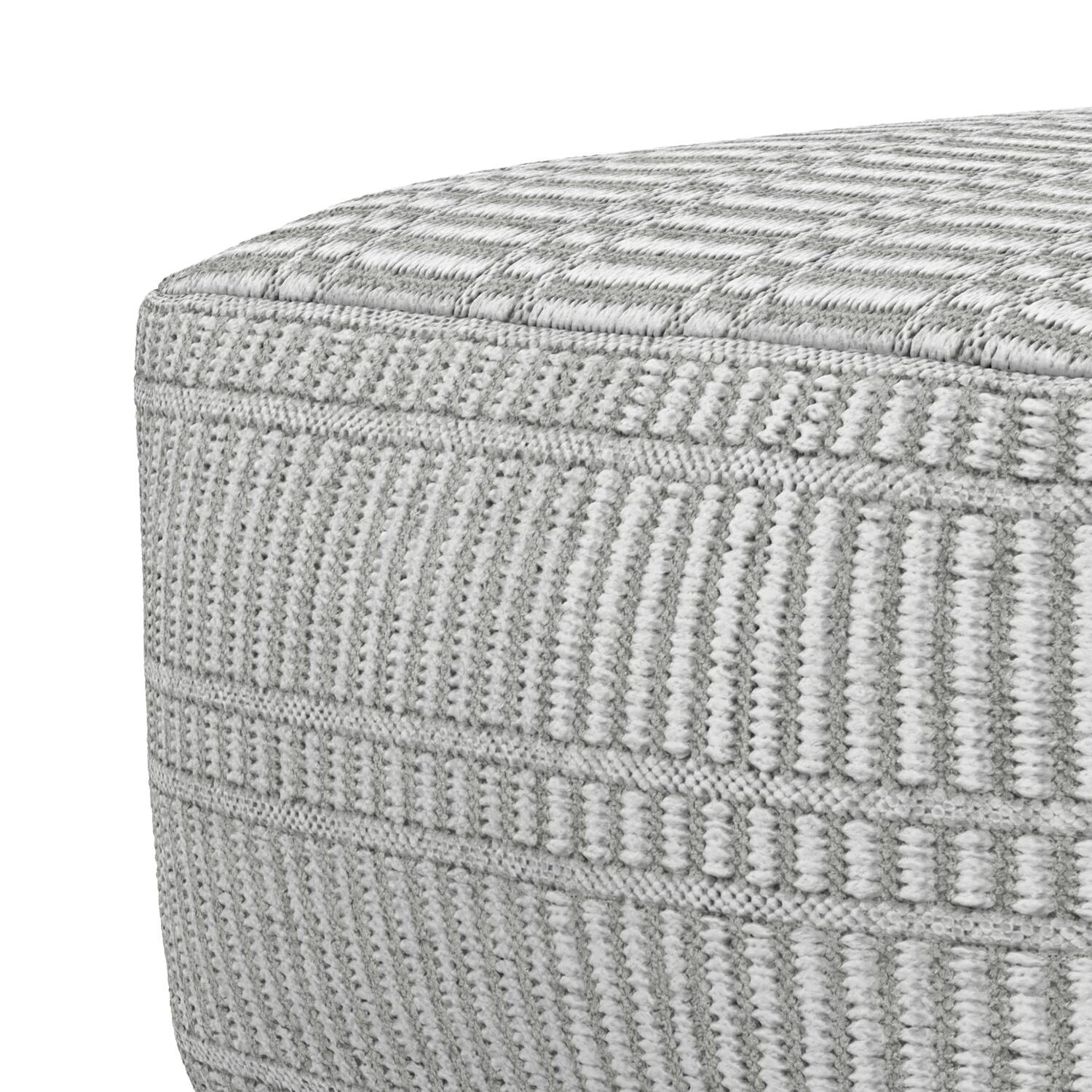 Alt View 2. Simpli Home - Safford 20 inch Wide Boho Outdoor/Indoor Square Pouf in Grey/White Recycled Polyester, Assembled - Grey, White.