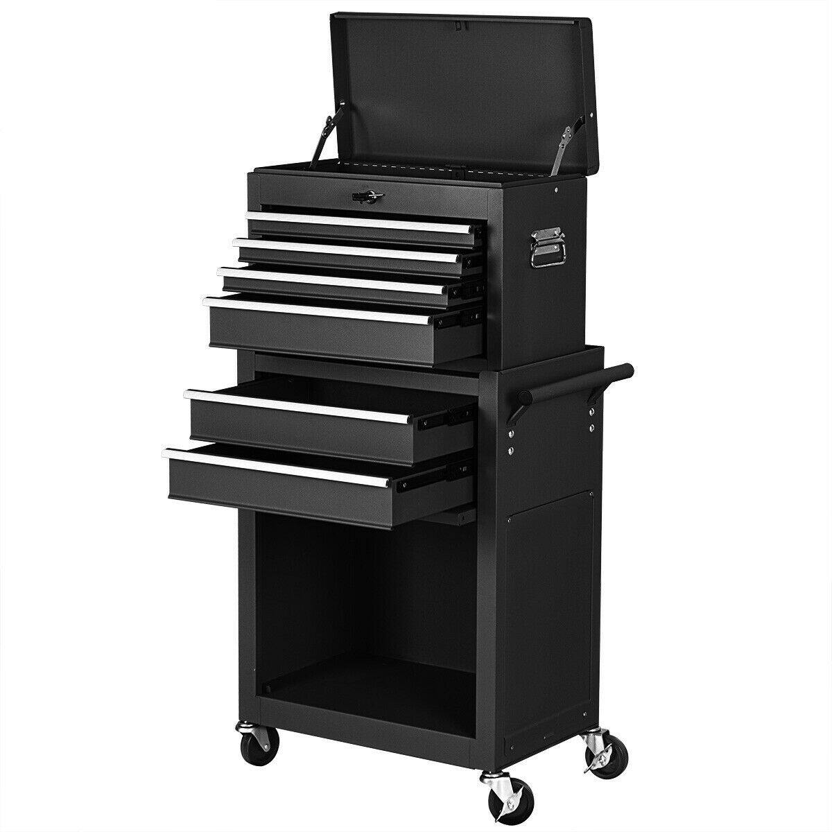 Alt View 8. Gymax - Gymax 2 in 1 Rolling Cabinet Storage Chest Box Garage Toolbox Organizer w/ 6 Drawers - Black.