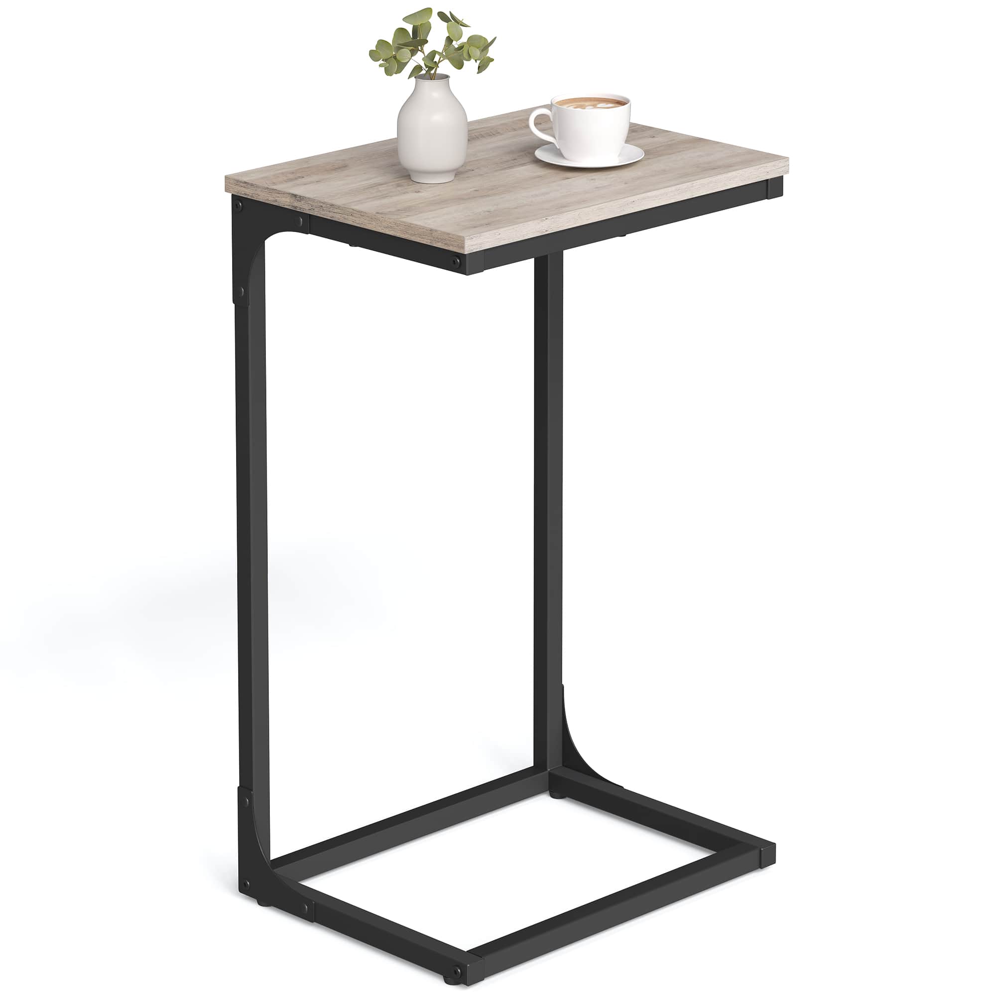 Songmics Home - C-Shaped Side Table, Bedside Table, Sofa Side Table, with Metal Frame, Industrial, for Living Room, Bedroom - Greige and Black