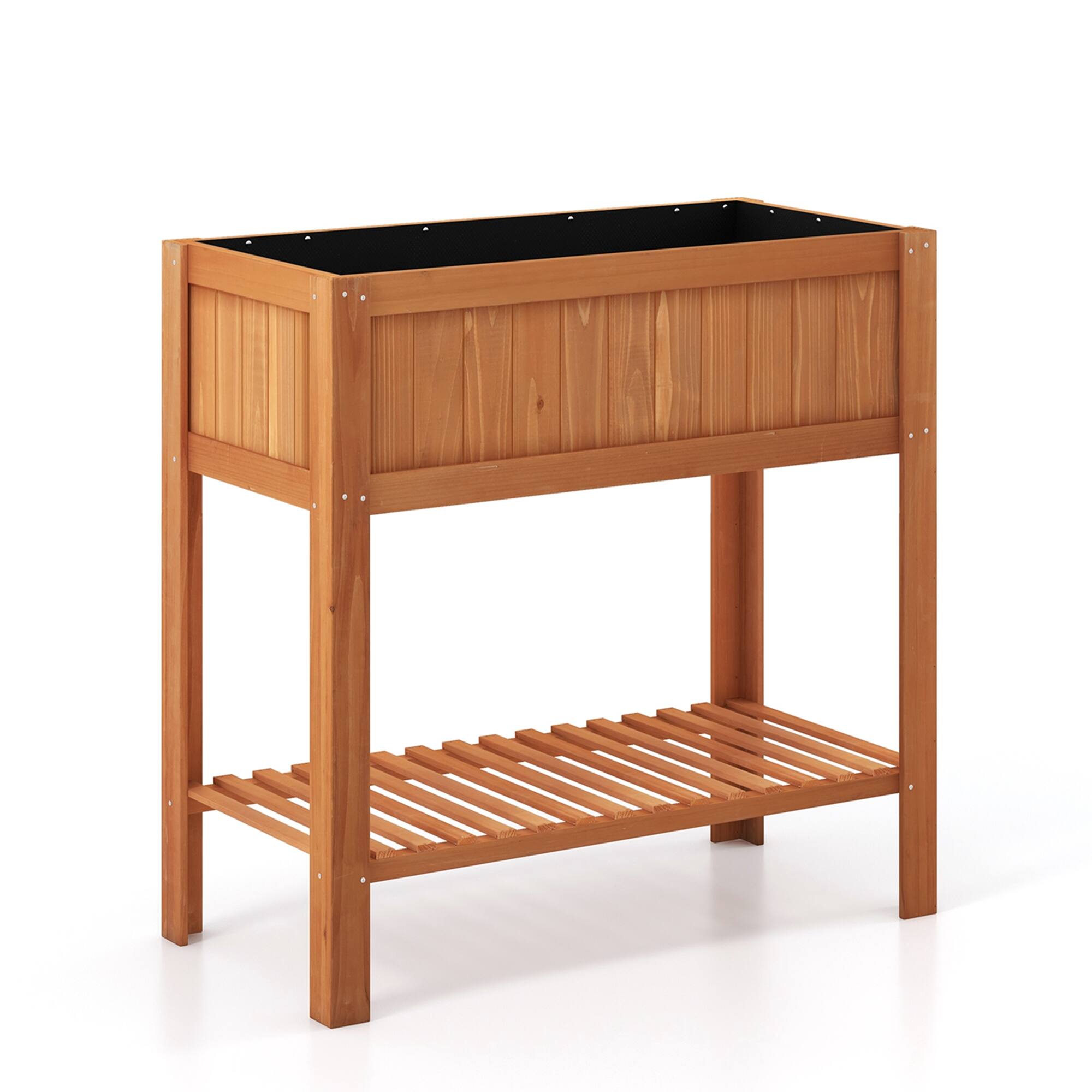 Alt View 1. Costway - Raised Garden Bed 39 x 20 x 39 in Outdoor Fir Wood Planter Box with Storage Shelf - Natural.