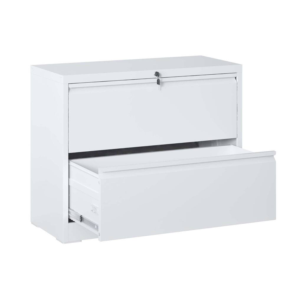 Front. Loheer - Loheer 2 Drawer Lateral File Cabinet, White Steel Locking Filing Cabinet for Home Office Legal Letter Size.