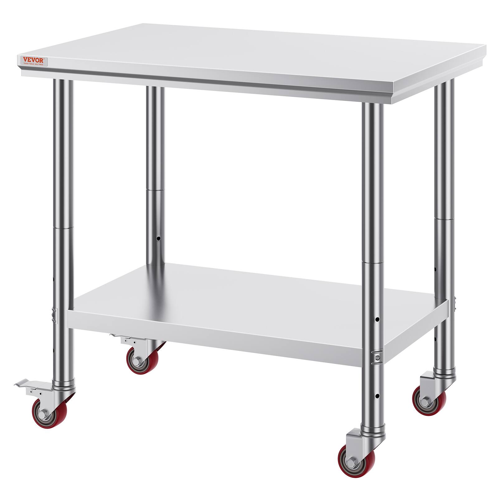 Alt View 5. VEVOR - Stainless Steel Work Table 35 x 24 x 33 Inch, 700 LBS Load Capacity with 4 Wheels, 3 Adjustable Height Levels - Sliver.