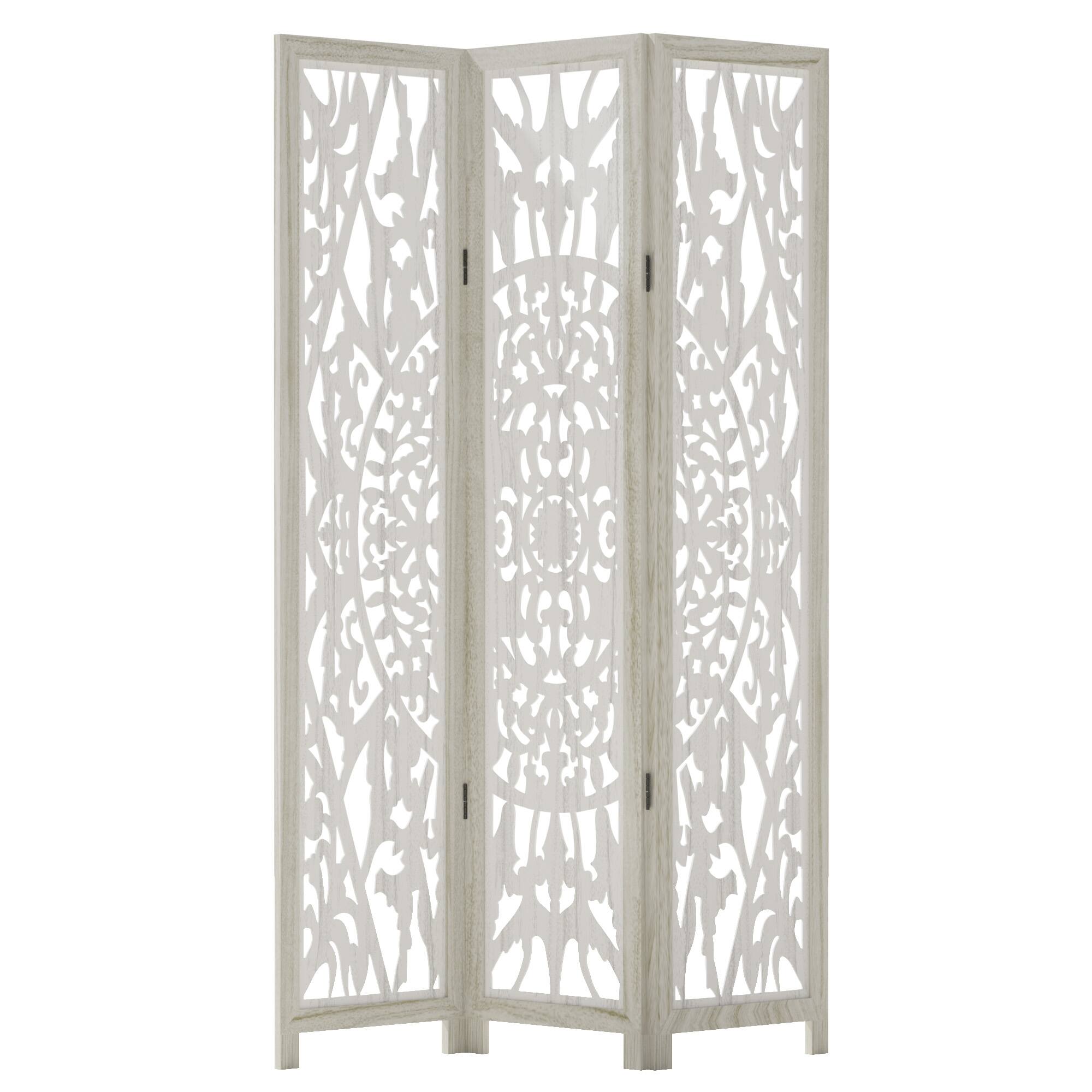 Angle. PexFix - Room Divider, 3-Panel Freestanding Wood Screen, 67 in. H Rotation and Folding Privacy Screen for Office, Bedroom - White.