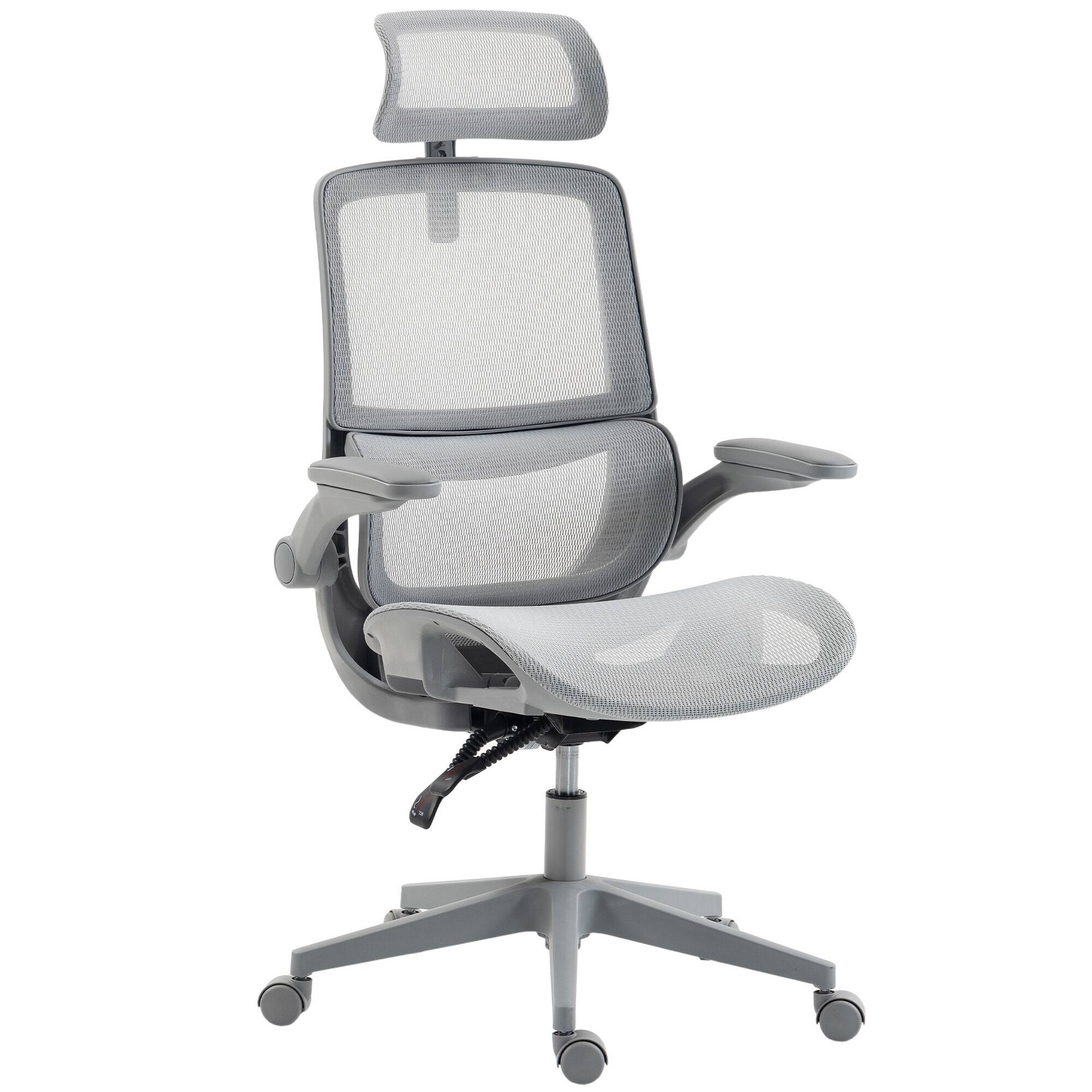 Front. Homcom - Office Chair with Adaptive Lumbar Support, Reclining Mesh Desk Chair with 2D Headrest - Gray.