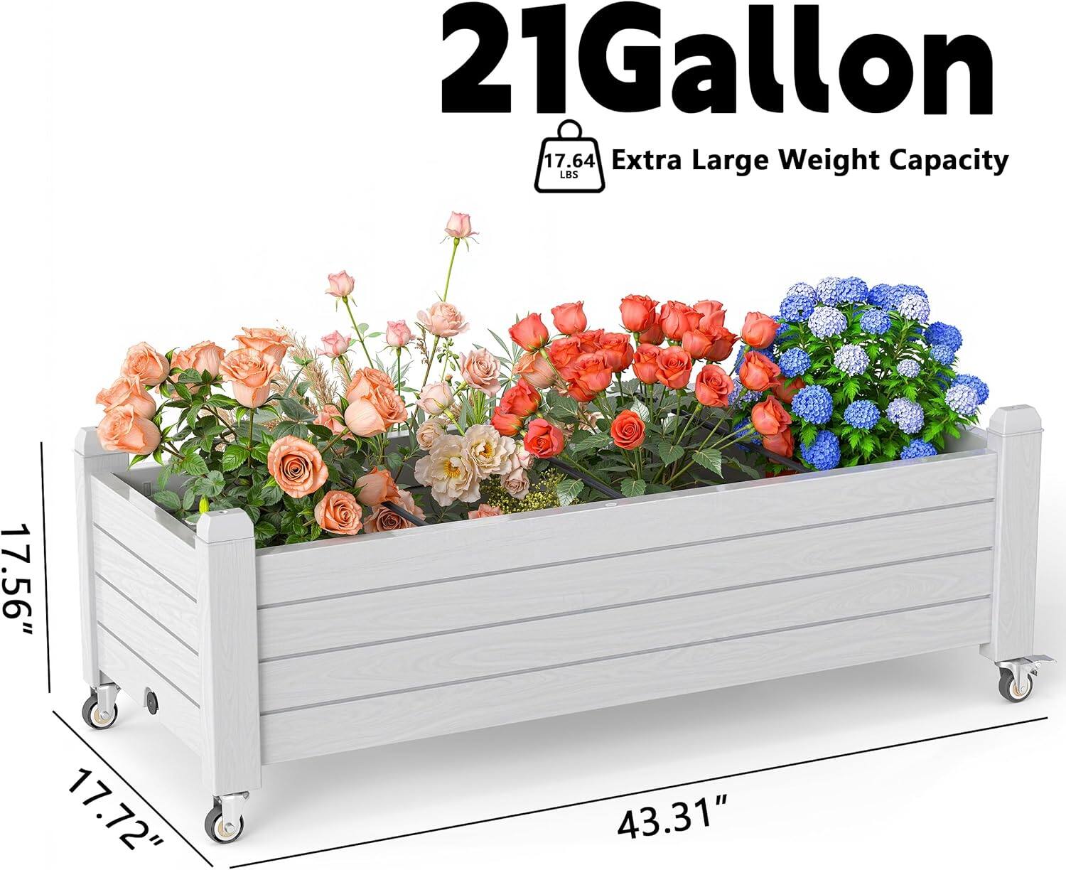 21 Gallon  
Extra Large Weight Capacity: 17.64 LBS  
Dimensions: 17.56" x 17.72" x 43.31"