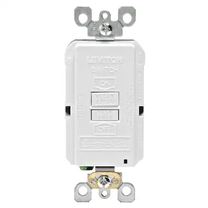 UBP WON 05 S LEVITON 125V SWITCH 20A ON 60Hz MONTHLY MENSUEL RESET RESET SUIVEZ FOLLOW CLA TEST INSTRUCTIONS INSTRUCTIONS TEST TEST TEST OFF SPEC GROUND FAULT CIRCUIT INTERRUPTER-MISC. MOTOR CONTROLLER AND SWITCH GRADE