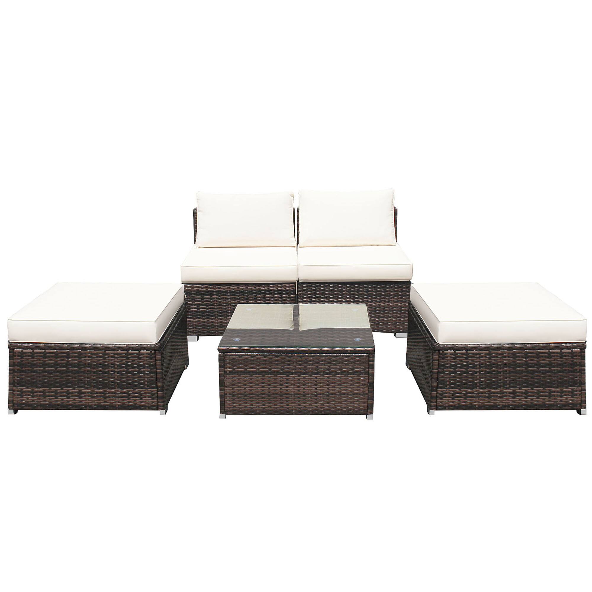 Alt View 5. Gymax - Gymax 5PCS Outdoor Furniture Set Patio Rattan Armless Chair & Ottoman w/ Cushion - as pic.