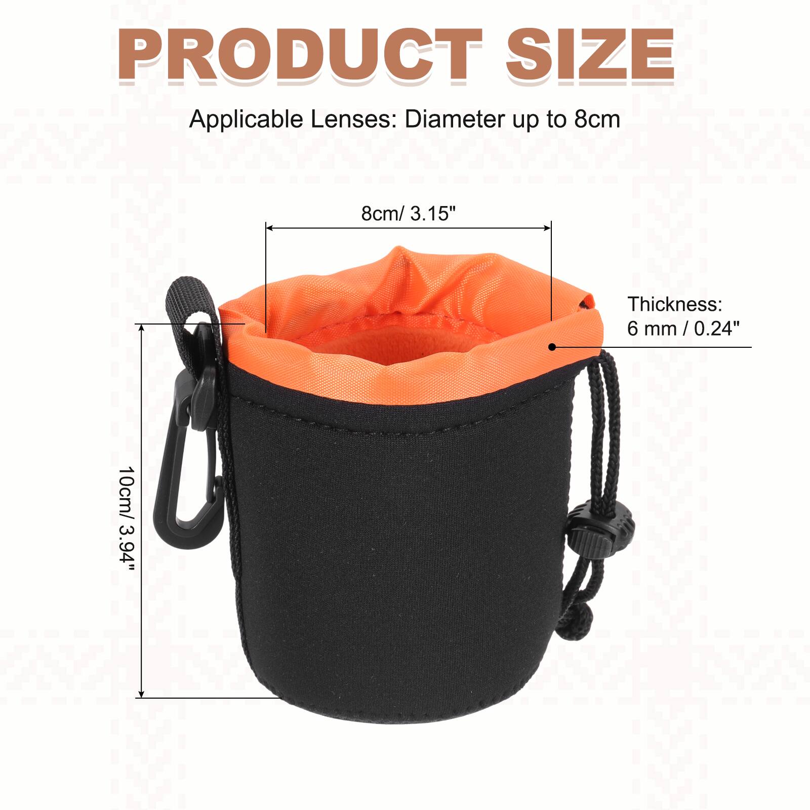 PRODUCT SIZE  
Applicable Lenses: Diameter up to 8cm  
Thickness: 6 mm / 0.24"  
10cm / 3.94"