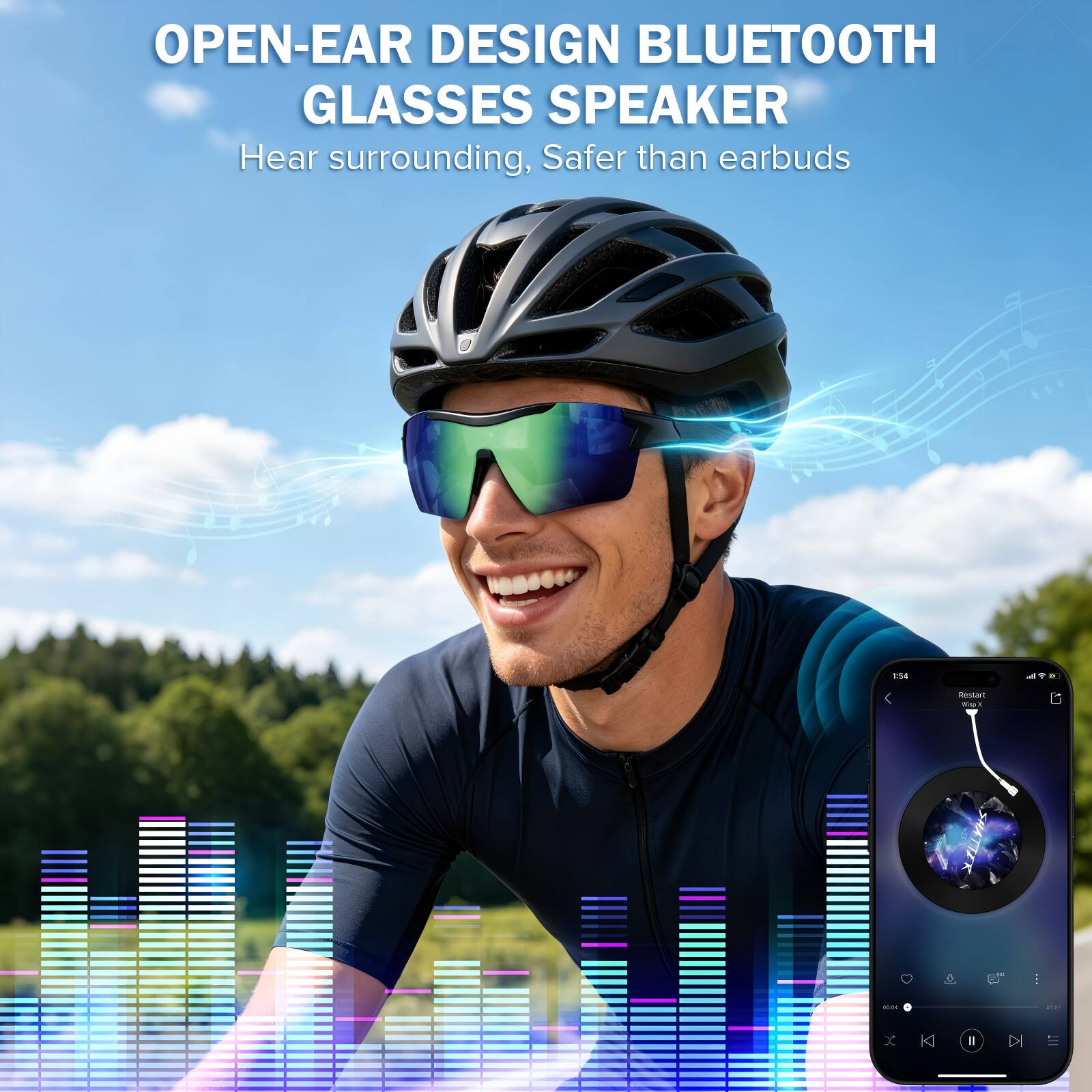 OPEN-EAR DESIGN BLUETOOTH GLASSES SPEAKER  
Hear surrounding, Safer than earbuds
