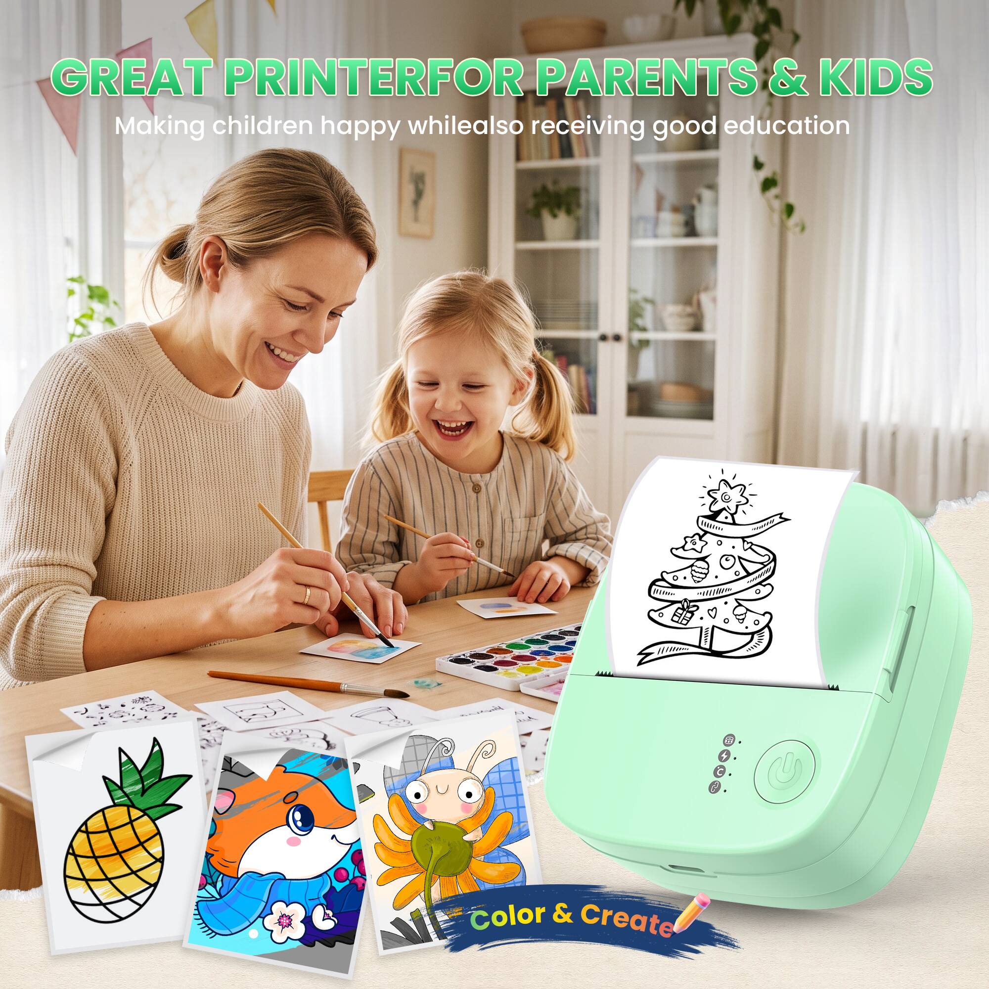 GREAT PRINTER FOR PARENTS & KIDS  
Making children happy while also receiving good education  

2 Auth  
C  
Color & Create