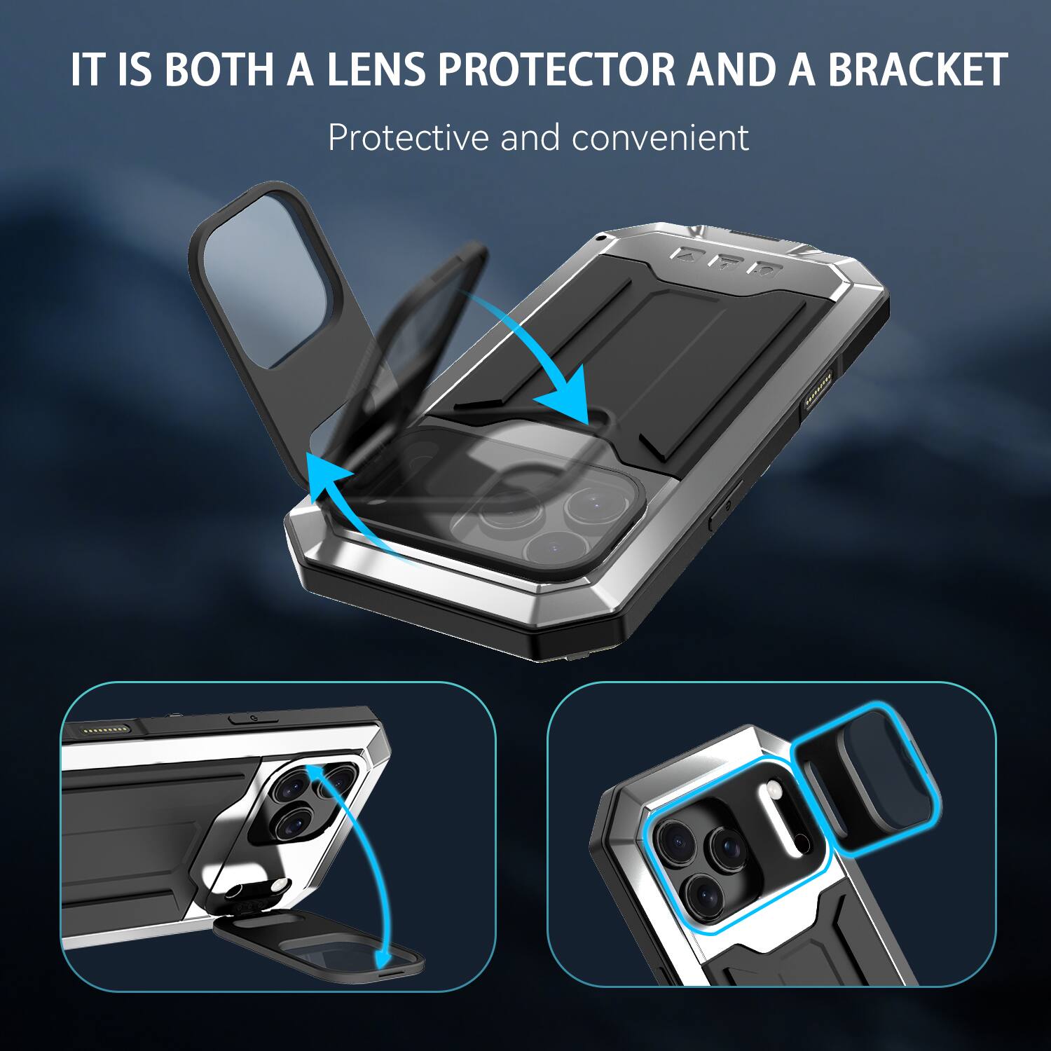 IT IS BOTH A LENS PROTECTOR AND A BRACKET  
Protective and convenient