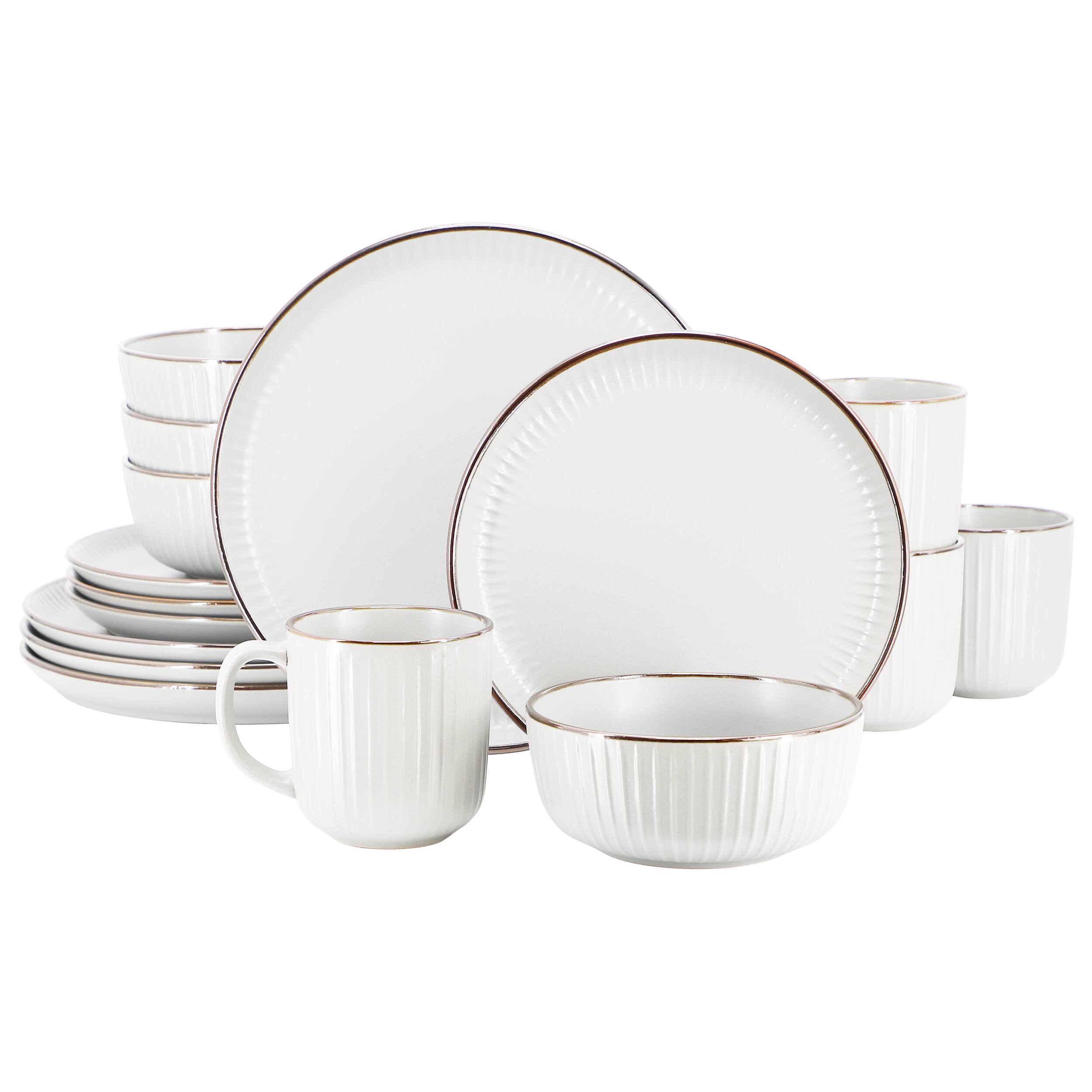 Front. Elama - Elama Leo 16 Piece Stoneware Dinnerware Set In White - White.