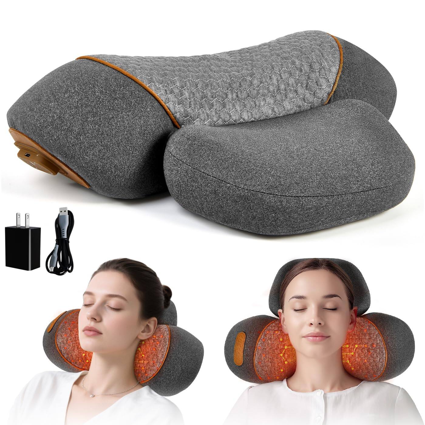 Front. Live At Space - 3-in-1 Heated Neck Pillow Massager with Airbag Traction, Deep Tissue Relief, Rechargeable, Gift for Parents - 642146676475.