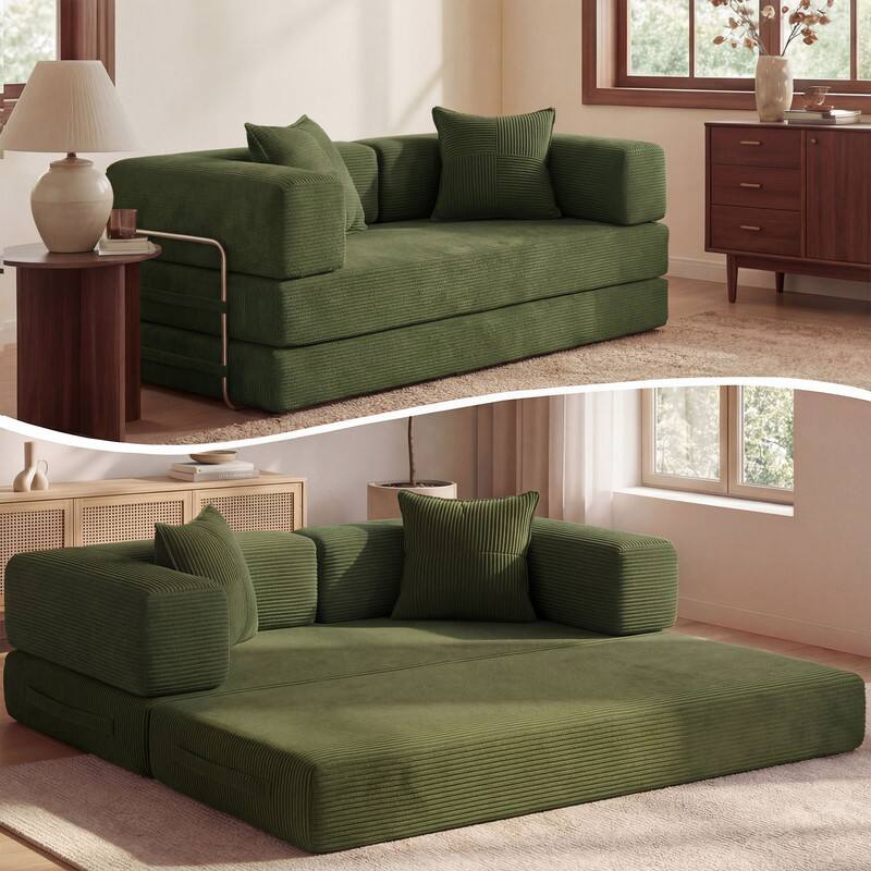 Alt View 1. Dyonery - Dyonery 65-in five-in-one folding floor sofa bed, convertible into a double bed sofa bed, with metal frame, corduroy - Grey.