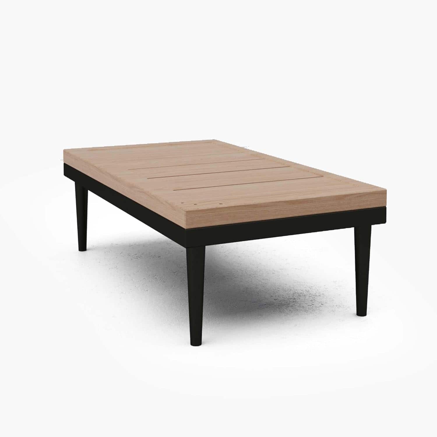 Acanva - Modular Outdoor Patio Table, All-Weather Free Combination Balcony Furniture,Side Table - Black and Teak wood grain