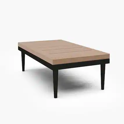 Front. Acanva - Modular Outdoor Patio Table, All-Weather Free Combination Balcony Furniture,Side Table - Black and Teak wood grain.